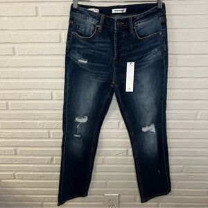 Vigoss Dark Wash Distressed Button Fly Slim Straight Jeans, Women’s Size 28